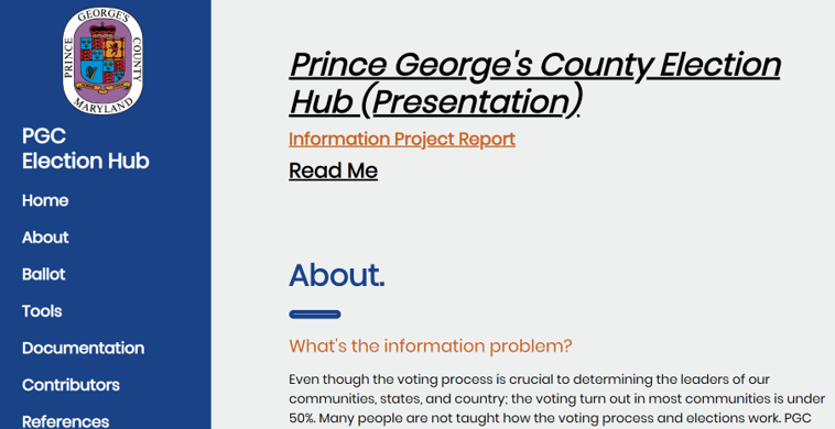 Screenshot of homepage to a project; linked to website